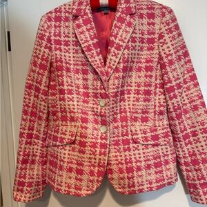 Ann Taylor Pink & Cream Houndstooth Blazer